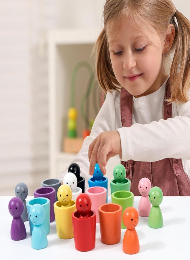 RITHVI STORE Color Sorting Cups Toy for Toddlers | 12 Wooden Matching Dolls with Cups | Montessori Stacking & Color Recognition Game | Educational Preschool Learning Toy for Kids 3+ Years - Image 5